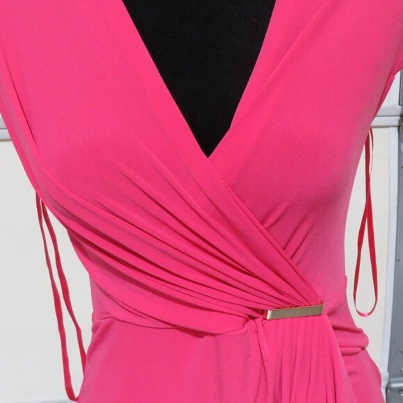 BOGO Charter Club Petite Short Sleeve waist gathered Bright Pink Fit Flare Dress - Picture 3 of 11